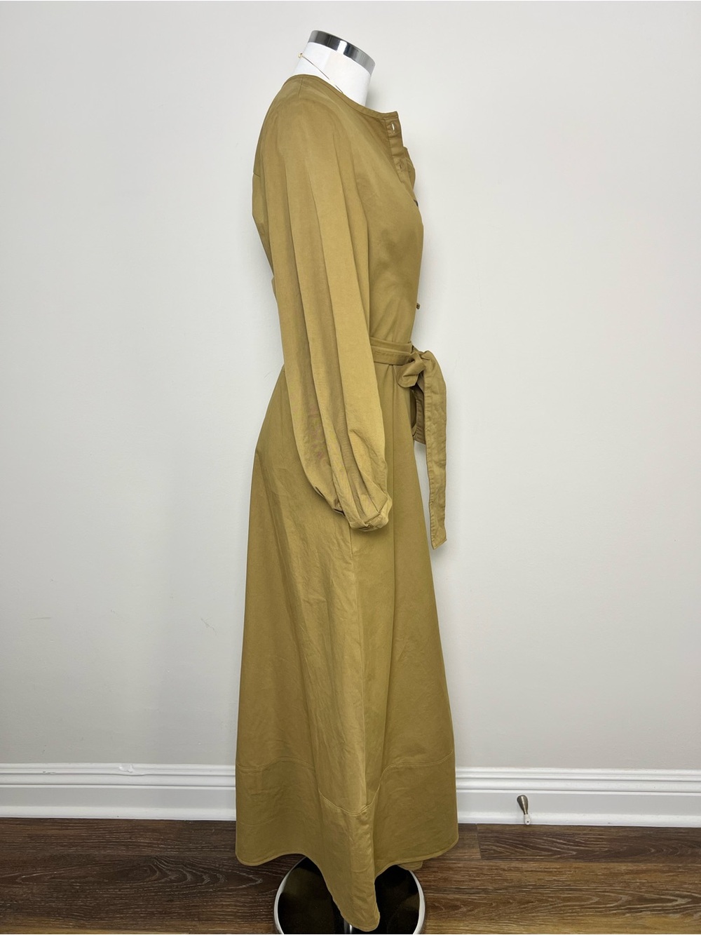 Zara Belted Midi Dress NWT Size M 96% Cotton Khaki Shirt Dress Boho Chic Pockets - Picture 5 of 13